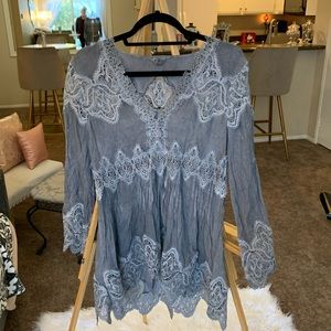 Vici Collection Grey Tunic with lace details